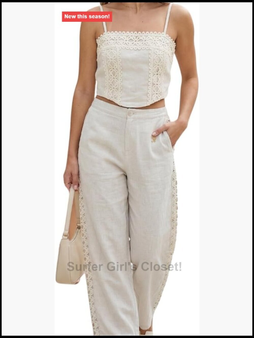 Lace Embroidered Crop Top & Wide-Leg Pants Set with Pockets